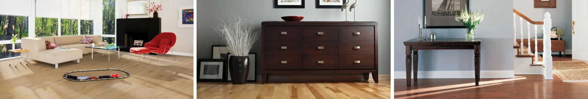 wood look laminate flooring in living room.